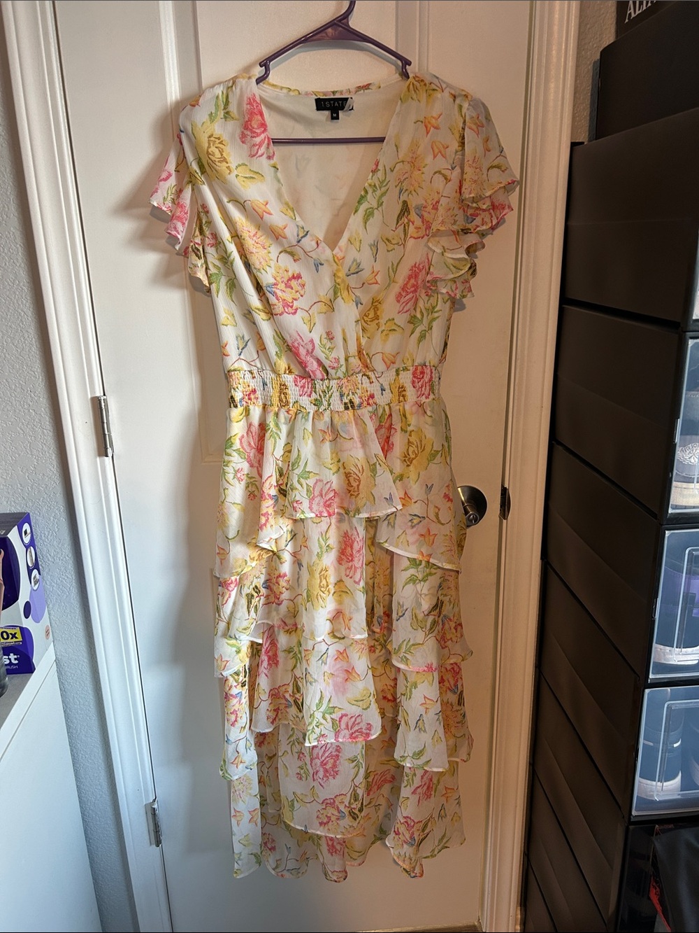 1. State Cream Floral Maxi Dress with Pink & Yellow Blooms
